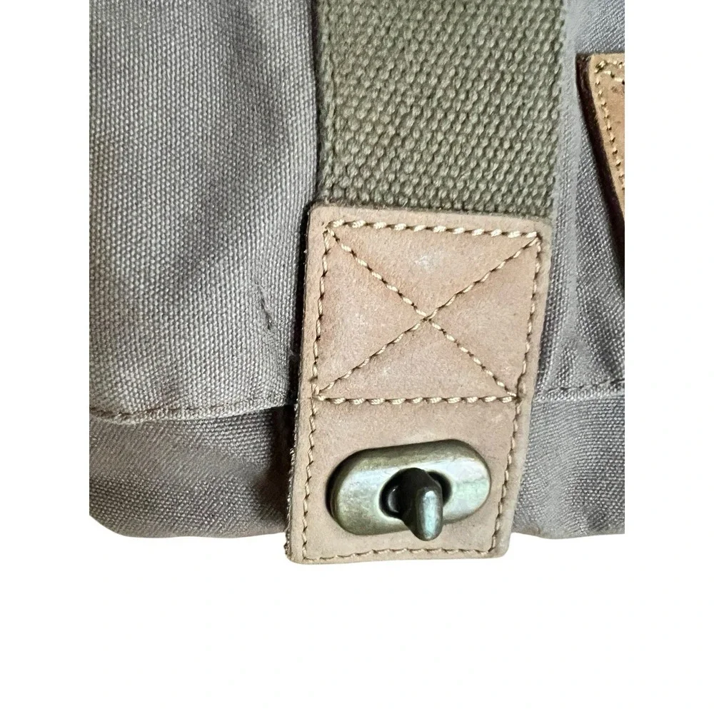 Fossil‎ Military Olive Canvas Leather Messenger Utility Laptop Bag Turnlock